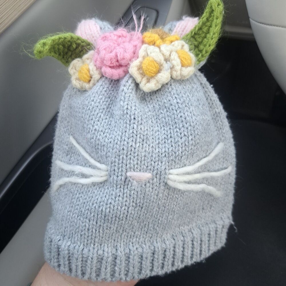 Mudpie Boutique Kitten Cat Design Knit Baby Beanie Hat Size 12-18 Months